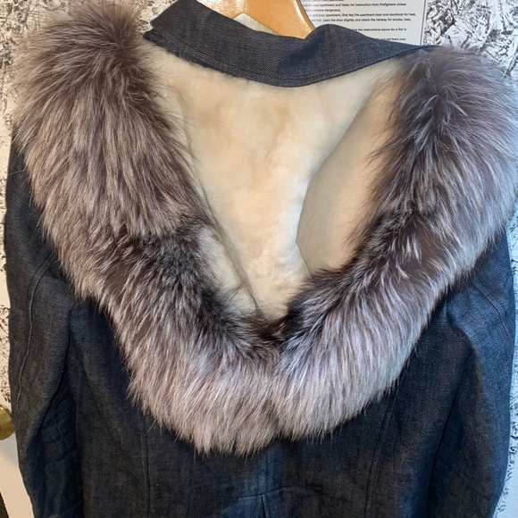 Pologeorgis Parka Blue Coat warm and stylish 
With Hood and fox fur  EUC US4 - Picture 7 of 14